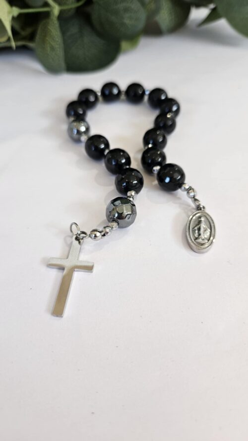 Różaniec w rękę czarny ONYX - obrazek 2