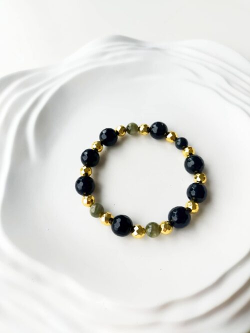 Bransoletka Agat mszysty, Onyx, Hematyt